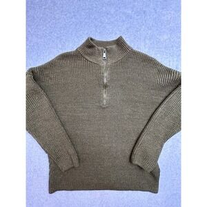 Unbranded Mens XL Olive Green Quarter Zip Ribbed Knit Pullover Sweater XL